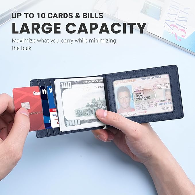 Zitahli Wallet for Men-6 Slots ID Window-Mens Wallets-Slim Wallet Classic Spring Money Clip RFID Blocking-Gift for Men