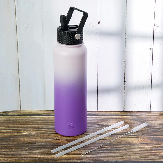 BJPKPK Insulated Water Bottles with Straw Lid, 40oz Cold & Hot Thermo, Stainless Steel Metal Water Bottle with 3 Lids, Reusable Thermo, Cups, Mugs, Tumblers -Violet
