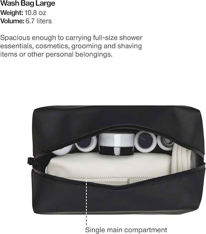 RAINS Wash bag large - Large Toiletry Bag for Men and Women - Wash bag for Travel (Black)