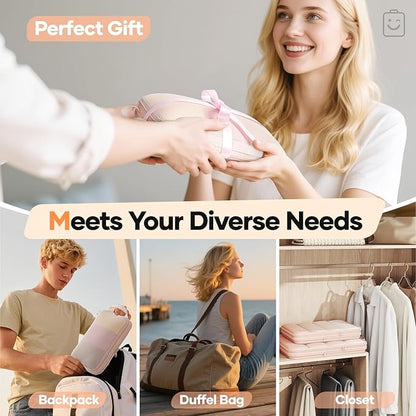 Veken 2/6/9/11 Set Compression Packing Cubes for Travel Essentials,Compressible Expandable Large Luggage Suitcase Organizer Bags for Clothing,Durable Space Saver Storage Bags(Beige)