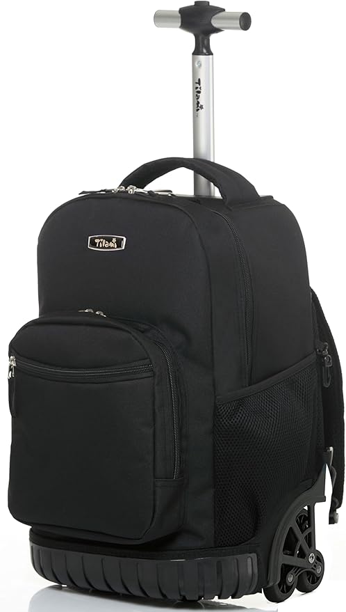 NEW TILAMI Rolling Backpack 16 Inch Wheeled Laptop Backpack with Wheels for Girls Boys School, Black