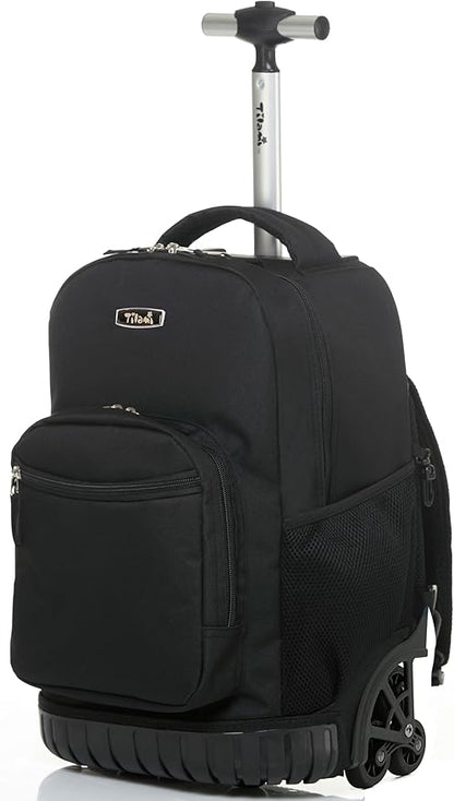 NEW TILAMI Rolling Backpack 16 Inch Wheeled Laptop Backpack with Wheels for Girls Boys School, Black