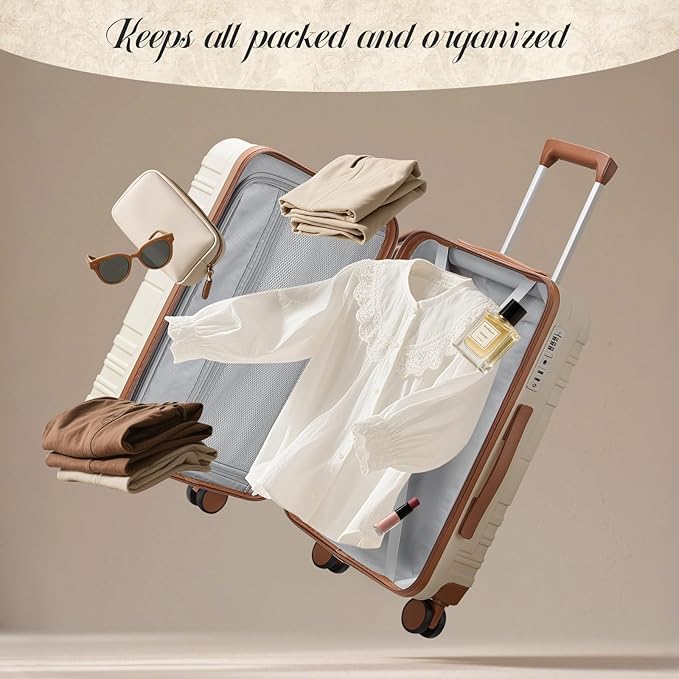 Luggage Sets 6 Piece with Spinner Wheels, Lightweight Hardshell Suitcase Set with TSA Lock, Carry On Checked Luggage with Travel Bag & Toiletry Bag (Beige, 6 piece sets（14/20/24/28/DB/TB）)