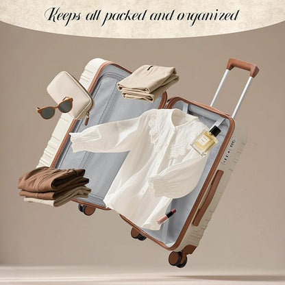 Luggage Sets 6 Piece with Spinner Wheels, Lightweight Hardshell Suitcase Set with TSA Lock, Carry On Checked Luggage with Travel Bag & Toiletry Bag (Beige, 6 piece sets（14/20/24/28/DB/TB）)