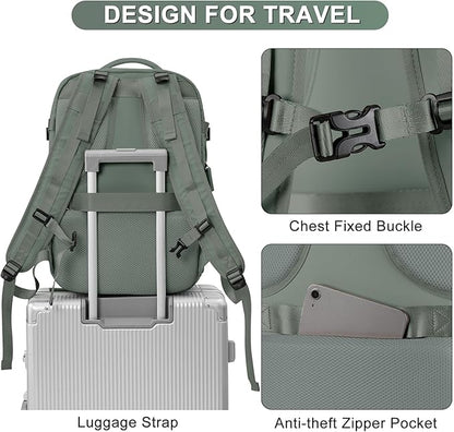 coofay Carry on Backpack Travel Backpack, Olive Green-expandable