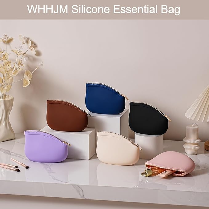 Small Silicone Makeup Bag Premium Purse Bag Multifunctional Essential Bag Zipper Pouch Water and Heat Resistant (Pink)