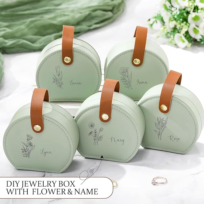 Weysat 24 Pack Travel Jewelry Case Mini Leather Bridesmaid Jewelry Gift Box Bulk Small Earring Storage Organizer (Green)