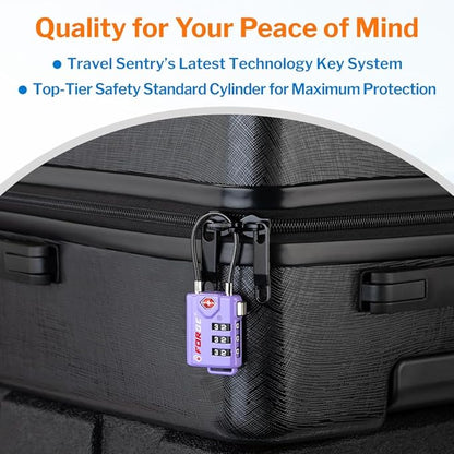 Forge TSA Approved Luggage Locks, Re-settable Combination with Alloy Body, Light Purple 2 PK, for Luggage, Suitcase, Backpack and More.