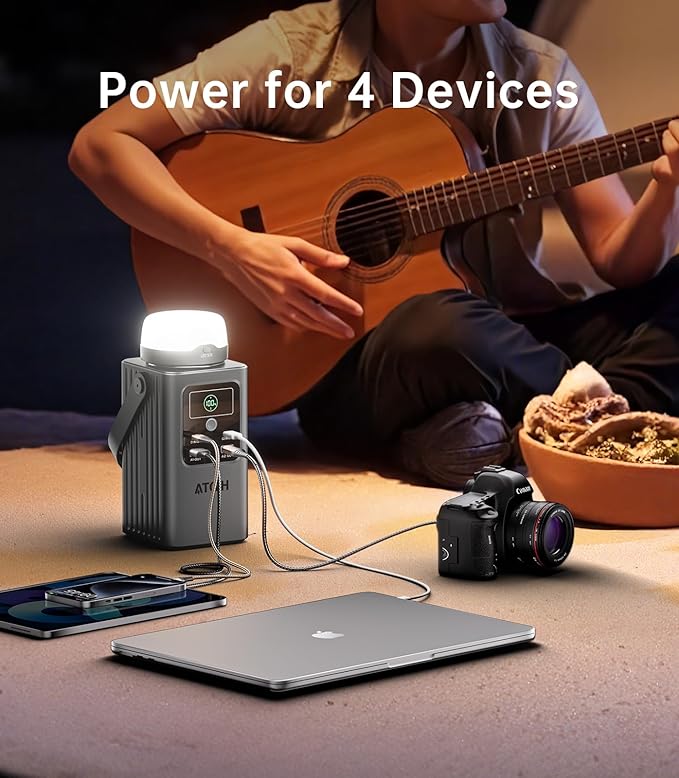 Camping Portable Power Station 198.4Wh (62000mAh), [Top Safety] 100W Fast Charging Power Bank with LiFePO4 Battery, Small Generator with Detachable Light for Travel Home Backup Outdoor Emergency