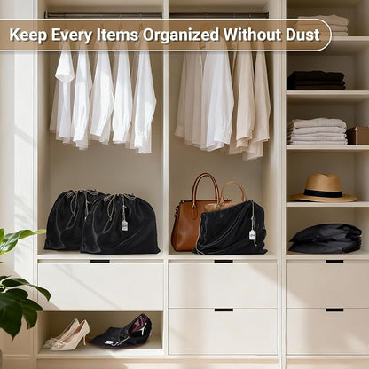 Ewen 19.6x15.7in Dust Bags for Handbags, 7 Pack of Black Dustproof Silk Bags with Drawstring for Travel, Purse Wallet Bags for Storage, Satin Covers for Shoes and Boots, Pouches Organizer for Closet