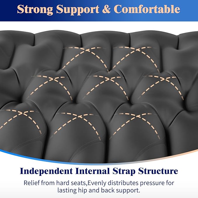 HiiPeak Inflatable Stadium Seat Cushion, Compact Hand Press Stadium Seats Pad Bleacher Seat Chair Cushion Pad for Airplane Travel Camping Backpacking Sports Events(Black)