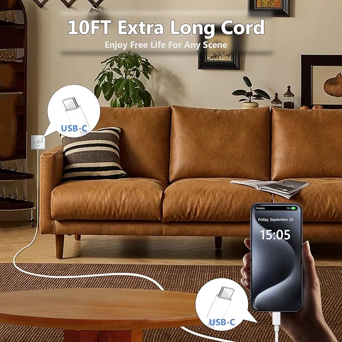 10FT for iPhone 17 16 15 Original Charger Fast Charging, Long USB C to C Charger Cable Cord with 20W Type C Fast Charger Block for iPhone 17 Pro Max/17Pro/16e/16 Pro/16 Plus/15/15 Pro max,iPad 2Pack