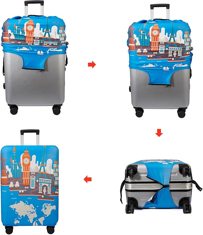WUJIAONIAO Travel Luggage Cover Baggage Suitcase Cover Protector Skins 18-32 Inch (Eiffel Tower, XL (for 29-32 inch luggage))