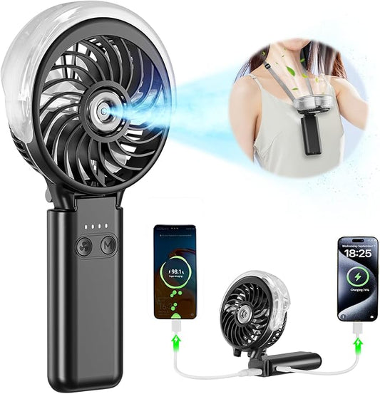 HandFan 5200mAh Upgraded Personal Misting Fan, Rechargeable Handheld Mister Fan, Spray Water Mist Fans, Portable Cooling AC, Electric Mini Hand Fans for Beach Travel Outdoors(Black)