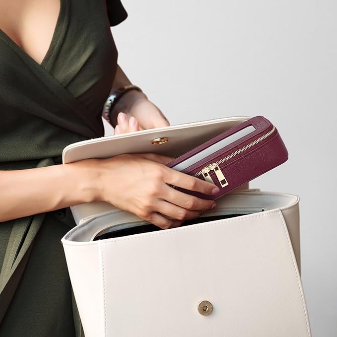 Pinkmik Clear Makeup Bag with Brush Bag 2pcs Waterproof Travel Case for Cosmetics and Toiletries Women's Cosmetic Organizer with Zipper (X/Burgundy, L+SLIM)