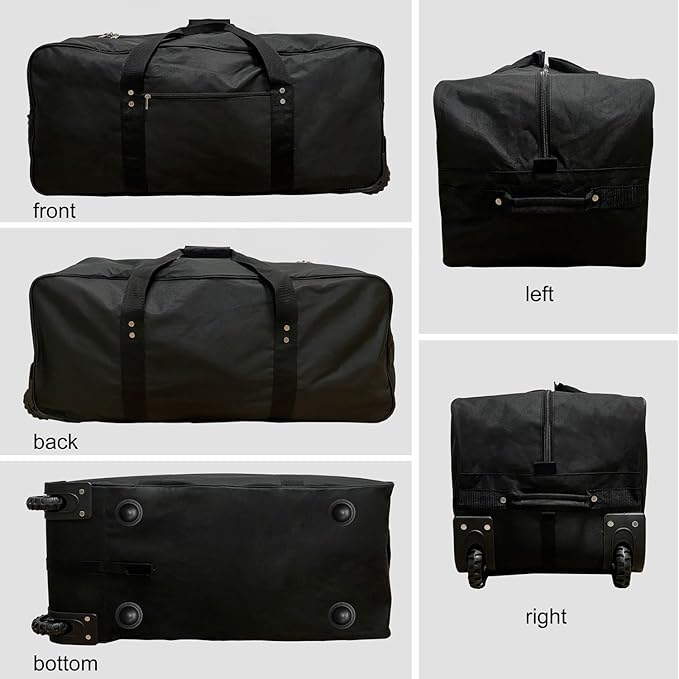 34 inch Large Foldable Duffle Bag with Wheels 600D Oxford Collapsible Large Heavy Duty Cargo Duffel Storage Duffel with Rollers for Camping Travel Gear, Black.