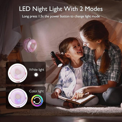 Momcozy Portable Stroller Fan, 8000mAh, 27H Ultra-long Battery Life, Detachable 4 Speed 360°Rotate, LED Night Light with 2 Modes, USB Rechargeable Handheld Cooling Fan for Travel, Car Seat, Bedroom