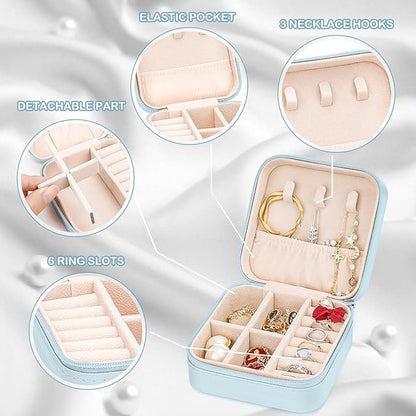 Leezmark 8 Pcs Jewelry Travel Case, Bridesmaid Gifts Set Of 8, Velvet Portable Jewelry Travel Organizer Small Jewelry Box Bridesmaid Proposal Gifts Box Mini Storage Organizer Storage Box, Light Blue