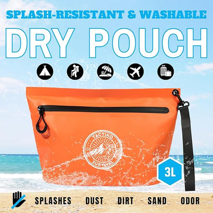 3-Pack Tactiko Heavy-Duty Splash Water Resistant Zipper Pouches - Hold-All Organizers for Dry Bags, Travel Bags (3, Orange/Gray/Black)