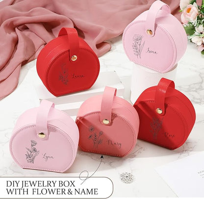 Weysat 12 Pack Travel Jewelry Case Bulk Mini Leather Bridesmaid Jewelry Gift Box Small Earring Storage Organizer (Red,Dark Pink,Pink)