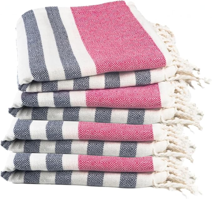 Cotton Turkish Beach Towel with Towels Oversized 36"x72" Pool Absorbent Extra Large Quick Dry Sand Travel Towel (Rosé & Riviera, 4 Pack)