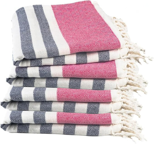 Cotton Turkish Beach Towel with Towels Oversized 36"x72" Pool Absorbent Extra Large Quick Dry Sand Travel Towel (Rosé & Riviera, 4 Pack)