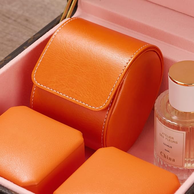 Oirlv Luxury Leather Watch Storage Box Travel Single Watch Case Jewelry Gift Box for Christmas Anniversary Birthday(Orange)