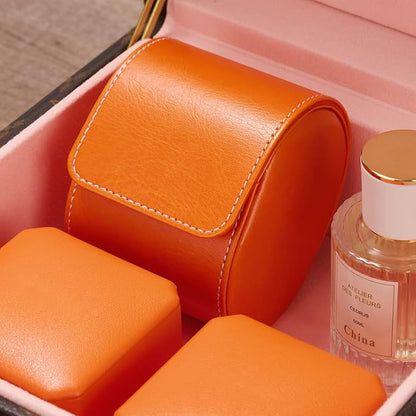 Oirlv Luxury Leather Watch Storage Box Travel Single Watch Case Jewelry Gift Box for Christmas Anniversary Birthday(Orange)