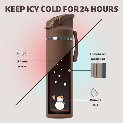 OISIZ Insulated Water Bottle 24 oz with 2 in 1 Spout and Straw Lid,One Click Safety Lock,100% Leakproof,Keep Cold 24H,Vacuum Stainless Steel Water Bottle for School,Travel and Sports,Dishwasher Safe