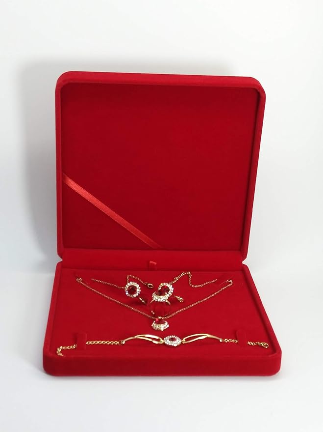 Jewelry Set Velvet Box Necklace Earring Ring Necklace Bracelet Gift Display Case Wedding Jewelry Storage Holder (Red)