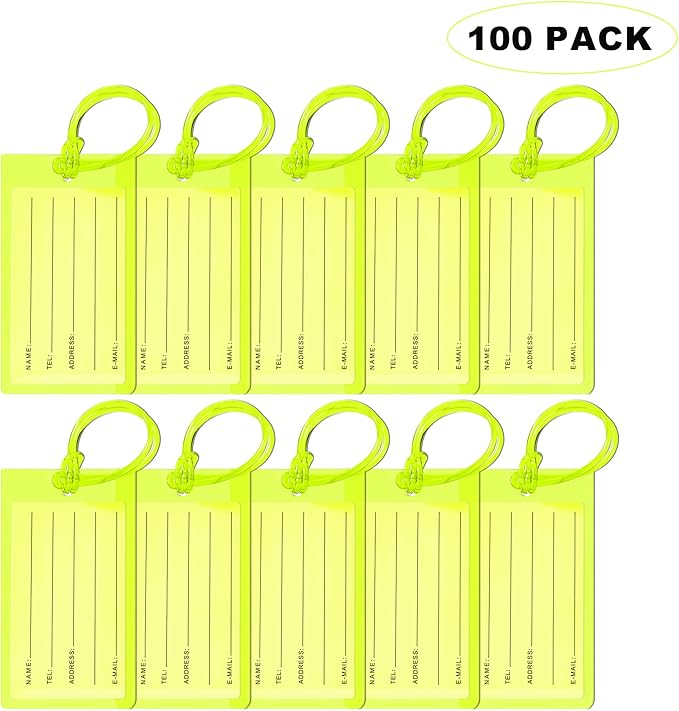 100 Pack Luggage Tags for Suitcases, Airplane Travel Essentials for Flying, International Travel Must Haves, and Luggage Accessories by Sodsay