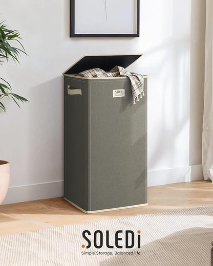 SOLEDI Laundry Hamper with Lid 100L Large & Tall Collapsible Laundry Basket, Clothes Hamper with Bag Removable Easy to Carry, Dirty Hampers for Bedroom, Bathroom, Dorm, College, Cement