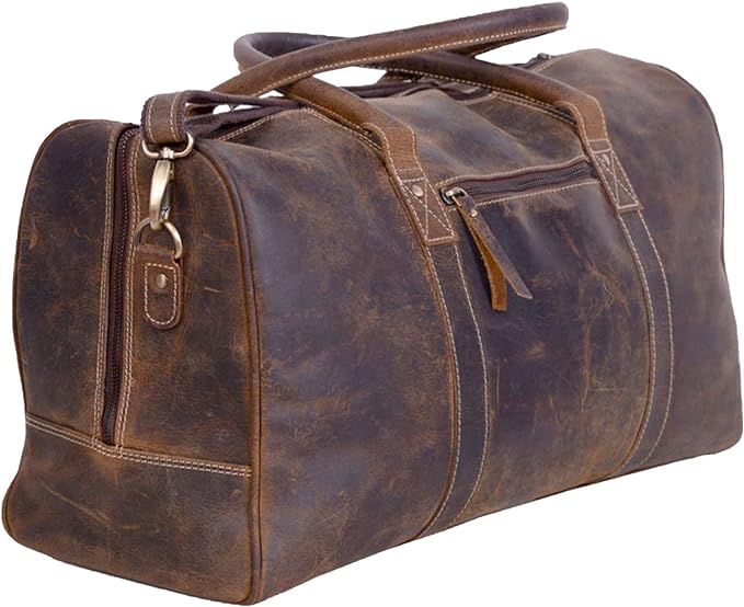 KomalC Leather Travel Duffel Bags for Men and Women Full Grain Leather Overnight Weekend Leather Bags Sports Gym Duffle