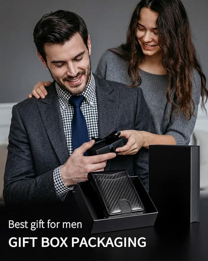 MNGARISTA Wallet for Men,Slim Minimalist Bifold Wallet with RFID Blocking,Pop-Up Credit Card Holder with ID Window & Money Clip,Magnetic Flip Metal Wallet for 11-13 Cards,Gifts for Men-Carbon Fiber