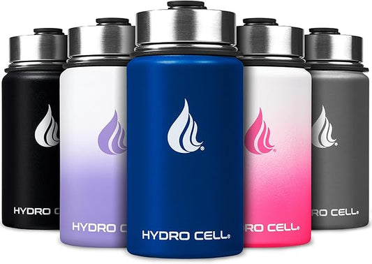 HYDRO CELL Stainless Steel Insulated Water Bottle with Straw - For Cold & Hot Drinks - Metal Vacuum Flask with Screw Cap and Modern Leakproof Sport Thermos for Adults (Navy 14oz)
