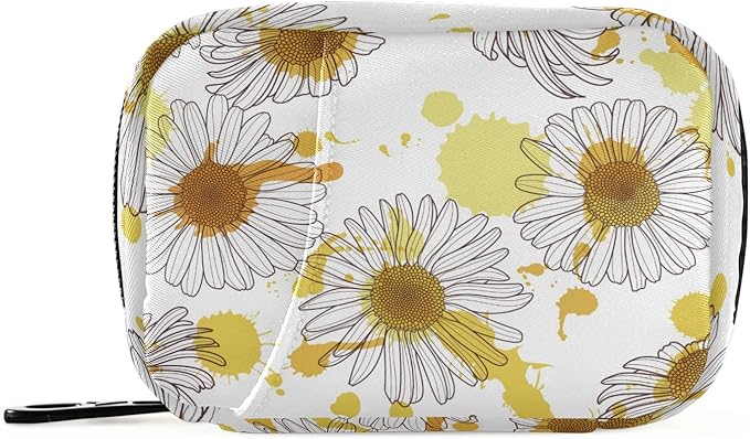 Travel Pill Organizer Weekly Small Cute Pill Box Case Holder Container Dispenser 7 Day Medicine Organizer Vitamin Holder Floral Daisy