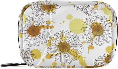 Travel Pill Organizer Weekly Small Cute Pill Box Case Holder Container Dispenser 7 Day Medicine Organizer Vitamin Holder Floral Daisy