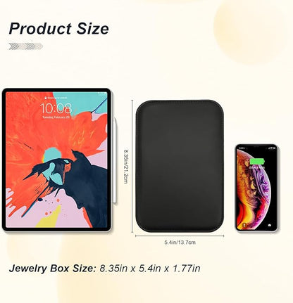 2-Layer Travel Jewelry Box for Women, Portable Jewelry Organizer with Mirror & Removable Dividers, PU Leather Jewelry Case Gift for Wife, Mom, Girlfriend (Black Beige)