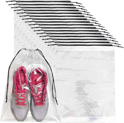 100 Pcs Shoe Bags for Travel,Large Transparent Travel Shoe Bags for Packing,Clear Plastic Drawstring Bag Shoe Dust Bags,Portable Shoes Organizers Pouch with Rope for Men and Women