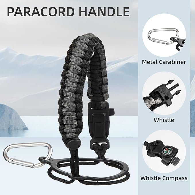 Half Gallon Insulated Water Bottle with Straw,64 oz 3 Lids Water Jug with Carrying Bag,Paracord Handle, Double Wall Vacuum Stainless Steel Metal Flask,Sky (Pack of 2)