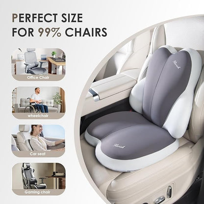 FLORICH Car Seat Cushion and Back Support for Car Ultrathick Memory Foam Office Chair Cushions with Lumbar Support Pillow for Sciatica & Back & Tailbone Pain Relief (Beige Grey)