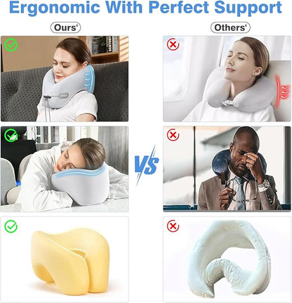 jiaao Travel Pillow, Neck Pillow Airplane, Plane Pillow Memory Foam Travel Neck Pillow with 360° Head and Neck Support, Portable Travel Essential Suitable for Airplane, Car, Train, or Bus Trip