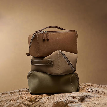 EACHY Travel Makeup Bag, Faux Suede Cosmetic Bags for Women,Large Capacity Portable Pouch Open Flat Toiletry Bag Make up Organizer with Divider and Handle