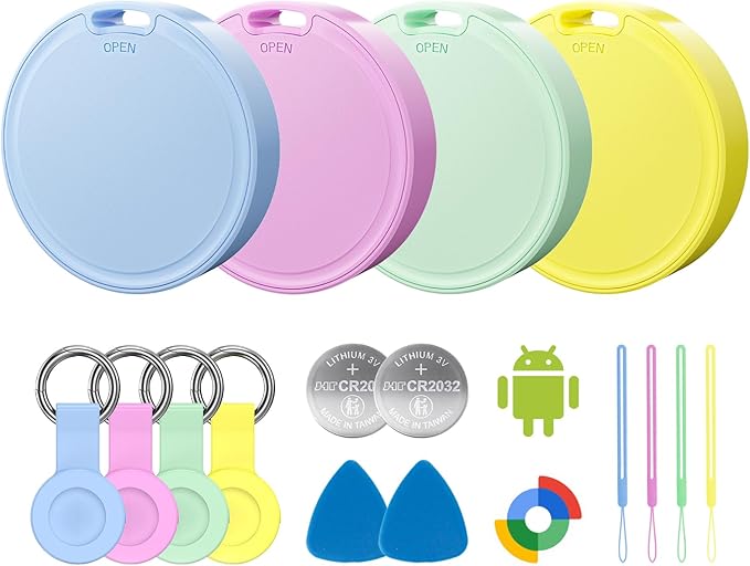 Air Tags for Android,Air Tags-4 Pack Android,Android Tracker Tags with 4 Case,2 Year Battery Life,Google Find Trackers for Google'S Find Hub App,IP65 Waterproof Luggage Tracker Android,4 Colour