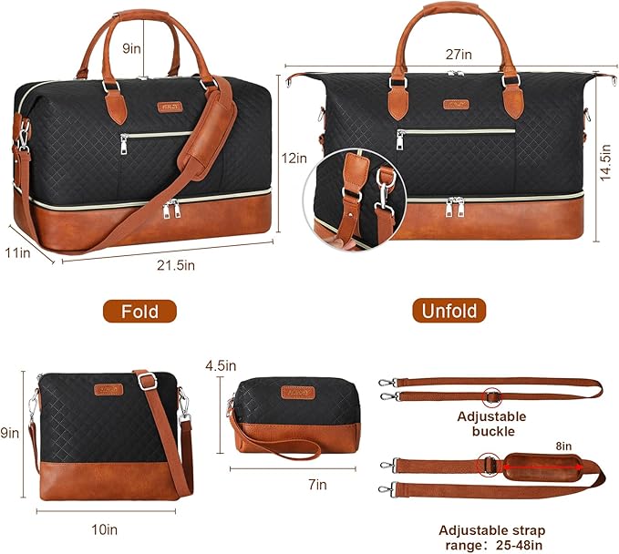 Weekender Bag for Women, Travel Duffel Bag Carry On Overnight Bag with Shoe Compartment Large Nylon Travel Weekend Tote Bag