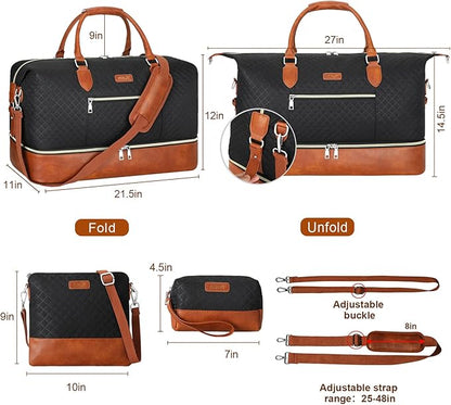 Weekender Bag for Women, Travel Duffel Bag Carry On Overnight Bag with Shoe Compartment Large Nylon Travel Weekend Tote Bag