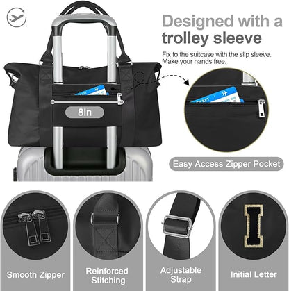 Dance Gym Duffel Bag for Teen Girls, Personalized Initial Travel Weekender Bag,Cute Overnight Carry On Duffle for Women,Sports Travel Cheer Bag,Monogram Christmas Gifts for Tween Preppy(black-I)