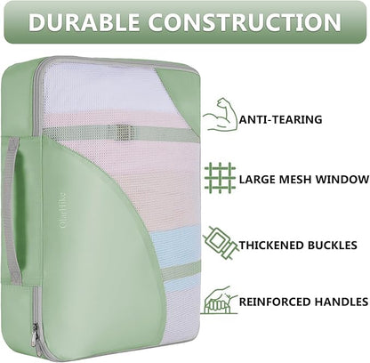 8 Set Packing Cubes for Travel, Anti-Tearing Suitcase Organizer for Luggage with Shoe & Hanging Toiletry Bag,Gifts for Women Mom,OlarHike Vacation Essentials & Accessories for Cruise Ship,Matcha Green