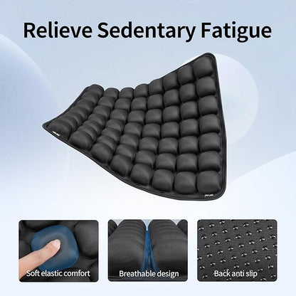 Inflatable Travel Cushion for Airplane and Car - Adjustable Air Pressure Seat Cushion for Long Flights, Office Chairs, and Travel - Portable 17.7x15.7 Inches - Black