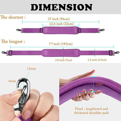 ZINZ 77 Inch Shoulder Strap Univesal Bag Strap with Fixed Pad Ultra Thick Plus Long & Breathable Cushion, Replacement Strap for Bags,Purple